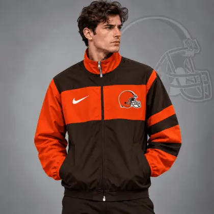 Cleveland Browns | Premium NFL Team Crest Color Block Full Zip Track Jacket NDN
