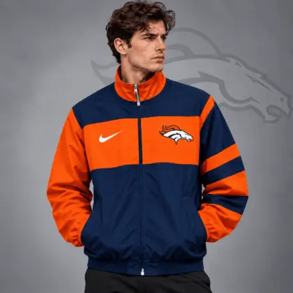Denver Broncos | Premium NFL Team Crest Color Block Full Zip Track Jacket NDN
