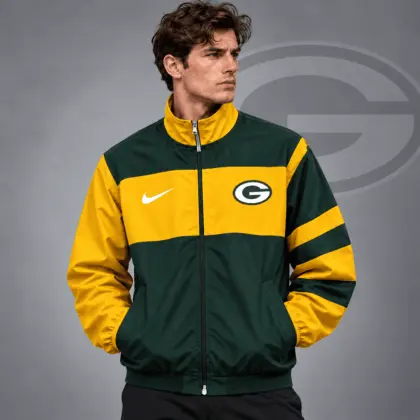 Green Bay Packers | Premium NFL Team Crest Color Block Full Zip Track Jacket NDN