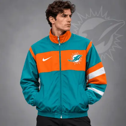 Miami Dolphins | Premium NFL Team Crest Color Block Full Zip Track Jacket NDN