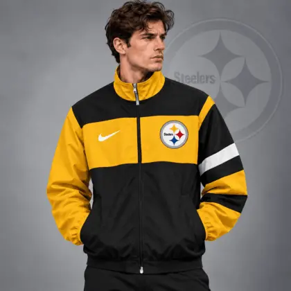 Pittsburgh Steelers | Premium NFL Team Crest Color Block Full Zip Track Jacket NDN