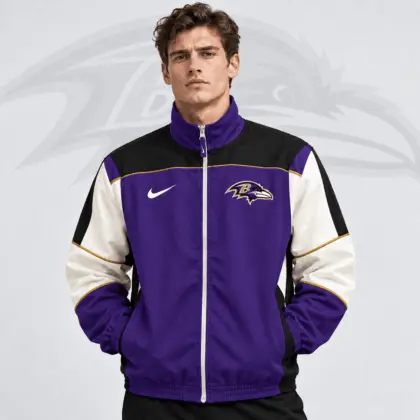 Baltimore Ravens | Premium NFL Team Crest Retro Color Block Full Zip Windbreaker Jacket NDN