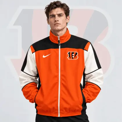 Cincinnati Bengals | Premium NFL Team Crest Retro Color Block Full Zip Windbreaker Jacket NDN