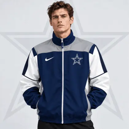 Dallas Cowboys | Premium NFL Team Crest Retro Color Block Full Zip Windbreaker Jacket NDN