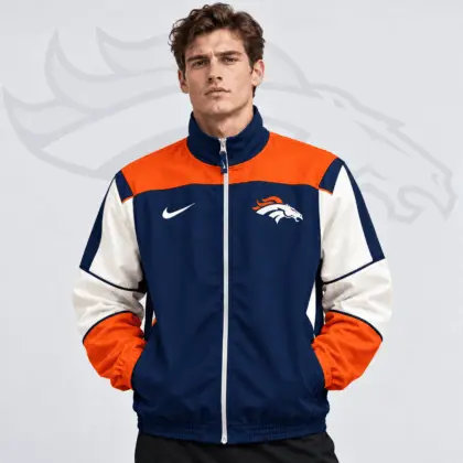 Denver Broncos | Premium NFL Team Crest Retro Color Block Full Zip Windbreaker Jacket NDN