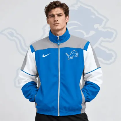 Detroit Lions | Premium NFL Team Crest Retro Color Block Full Zip Windbreaker Jacket NDN