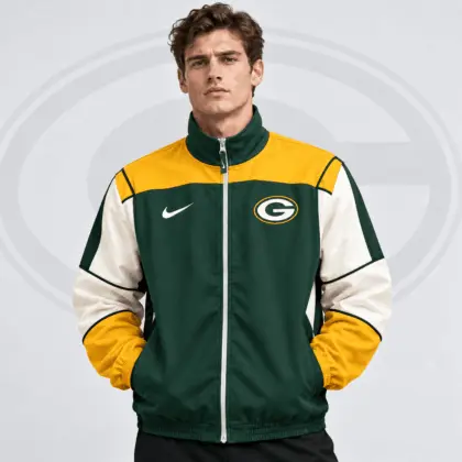 Green Bay Packers | Premium NFL Team Crest Retro Color Block Full Zip Windbreaker Jacket NDN