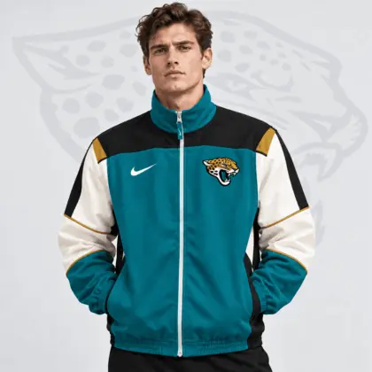 Jacksonville Jaguars | Premium NFL Team Crest Retro Color Block Full Zip Windbreaker Jacket NDN