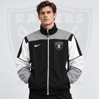 Las Vegas Raiders | Premium NFL Team Crest Retro Color Block Full Zip Windbreaker Jacket NDN