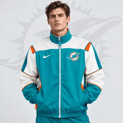 Miami Dolphins | Premium NFL Team Crest Retro Color Block Full Zip Windbreaker Jacket NDN