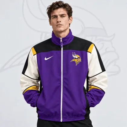 Minnesota Vikings | Premium NFL Team Crest Retro Color Block Full Zip Windbreaker Jacket NDN
