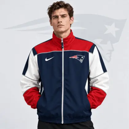 New England Patriots | Premium NFL Team Crest Retro Color Block Full Zip Windbreaker Jacket NDN