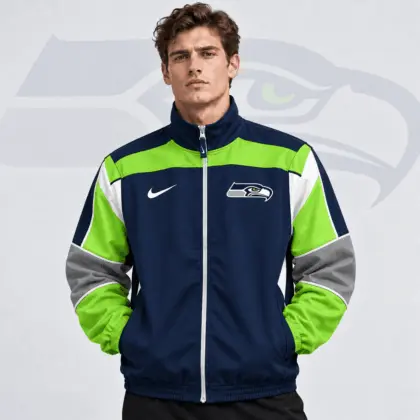 Seattle Seahawks | Premium NFL Team Crest Retro Color Block Full Zip Windbreaker Jacket NDN