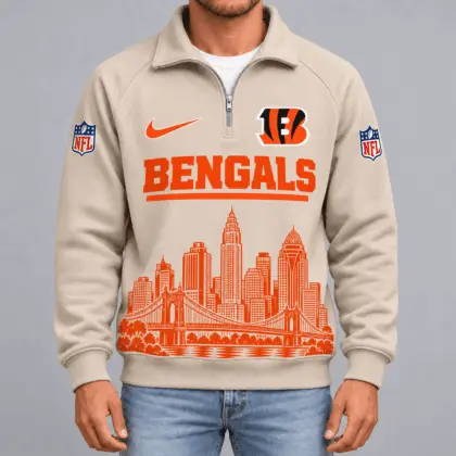 Cincinnati Bengals | Premium NFL Cityscape Vintage Quarter-Zip Sweatshirt TD
