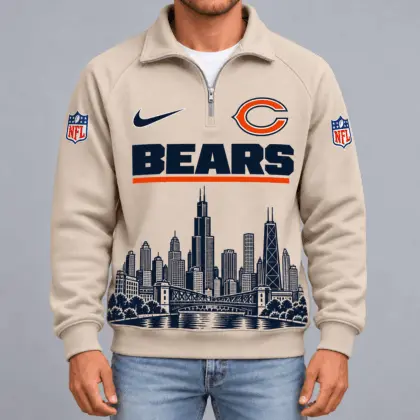 Chicago Bears | Premium NFL Cityscape Vintage Quarter-Zip Sweatshirt TD