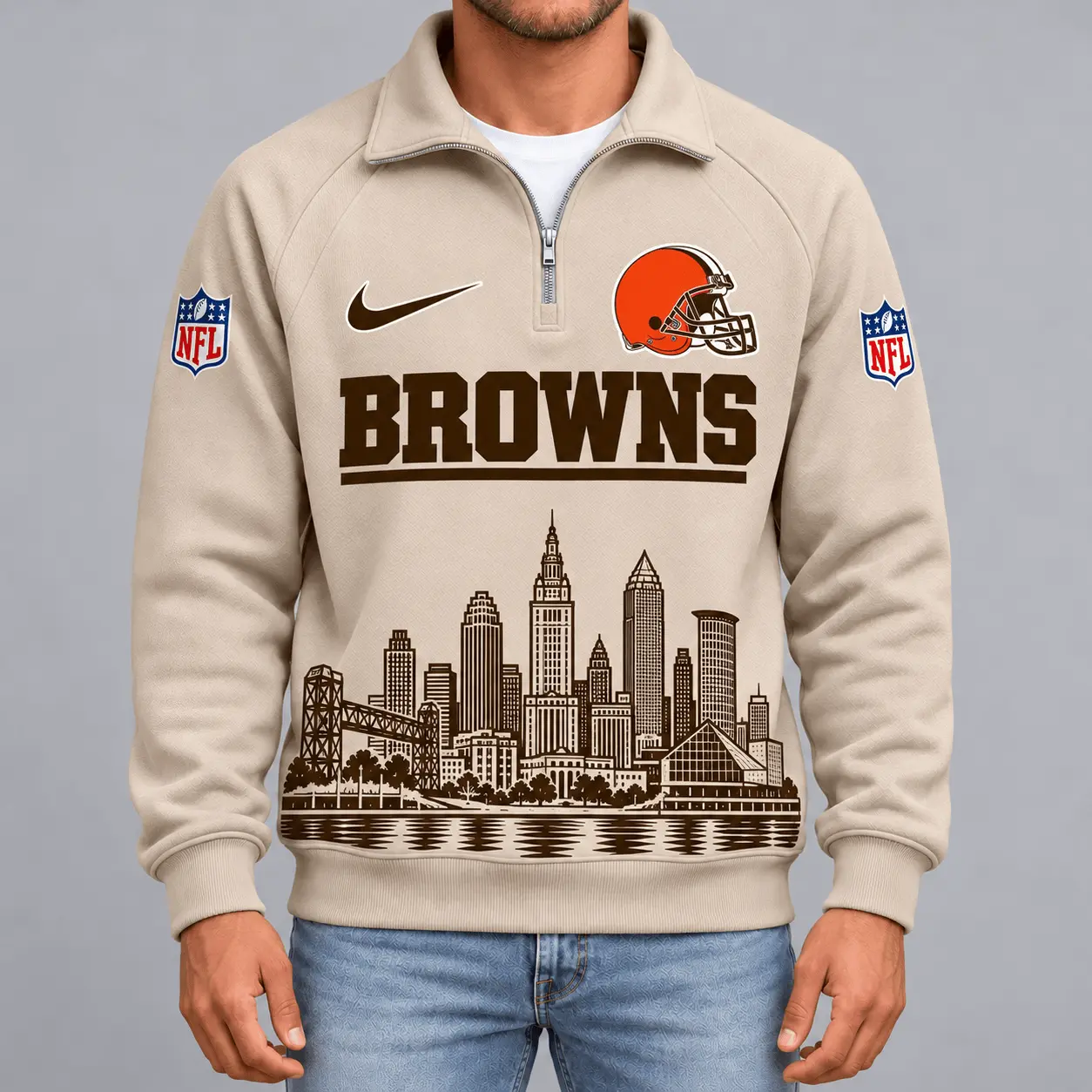 Cleveland Browns | Premium NFL Cityscape Vintage Quarter-Zip Sweatshirt TD