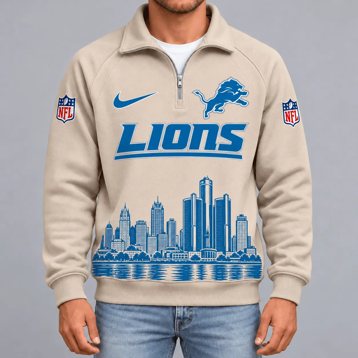Detroit Lions | Premium NFL Cityscape Vintage Quarter-Zip Sweatshirt TD