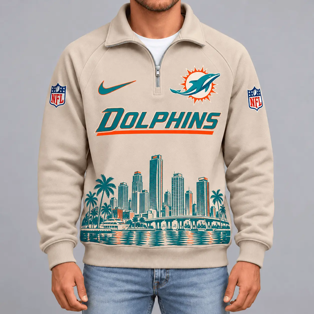 Miami Dolphins | Premium NFL Cityscape Vintage Quarter-Zip Sweatshirt TD