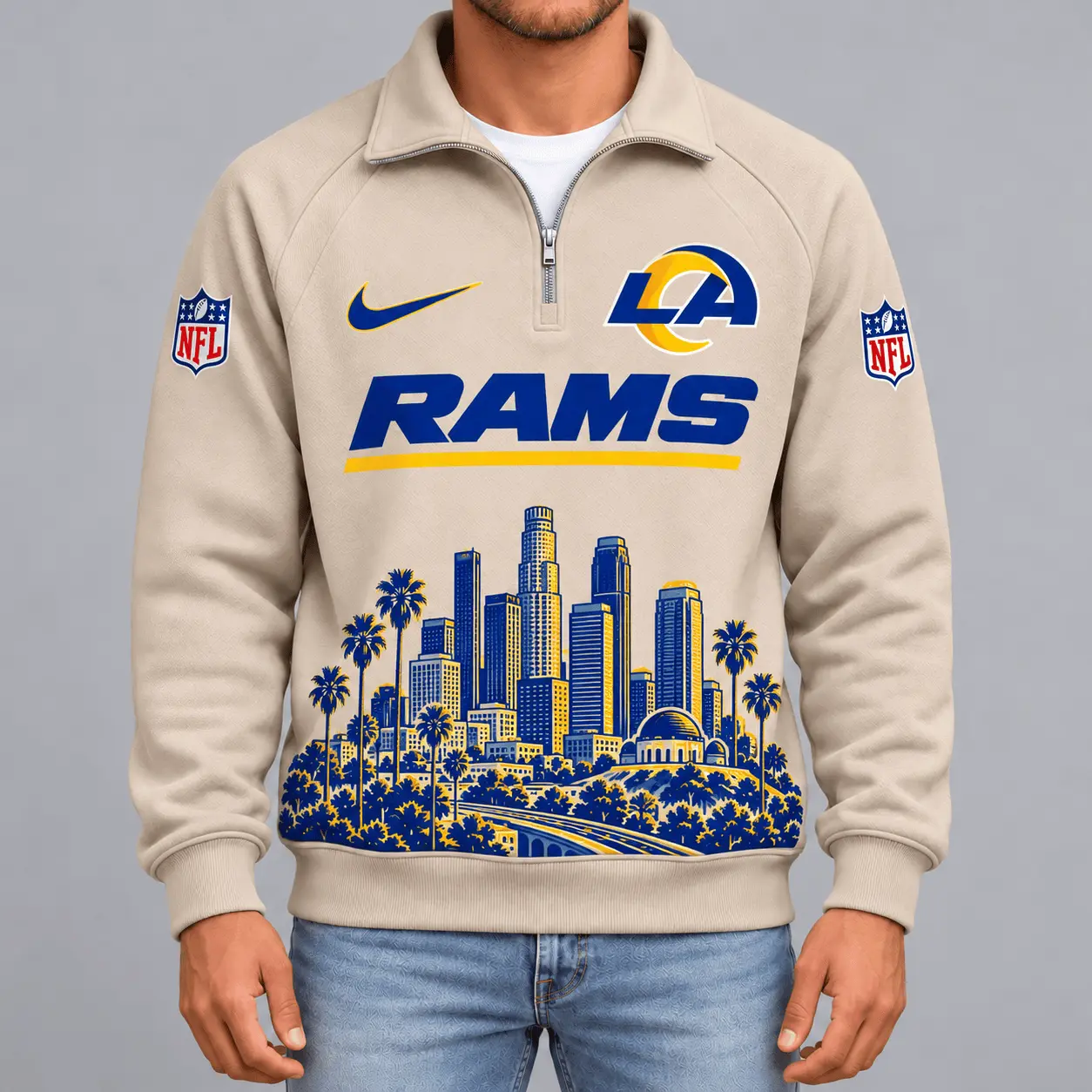 Los Angeles Rams | Premium NFL Cityscape Vintage Quarter-Zip Sweatshirt TD