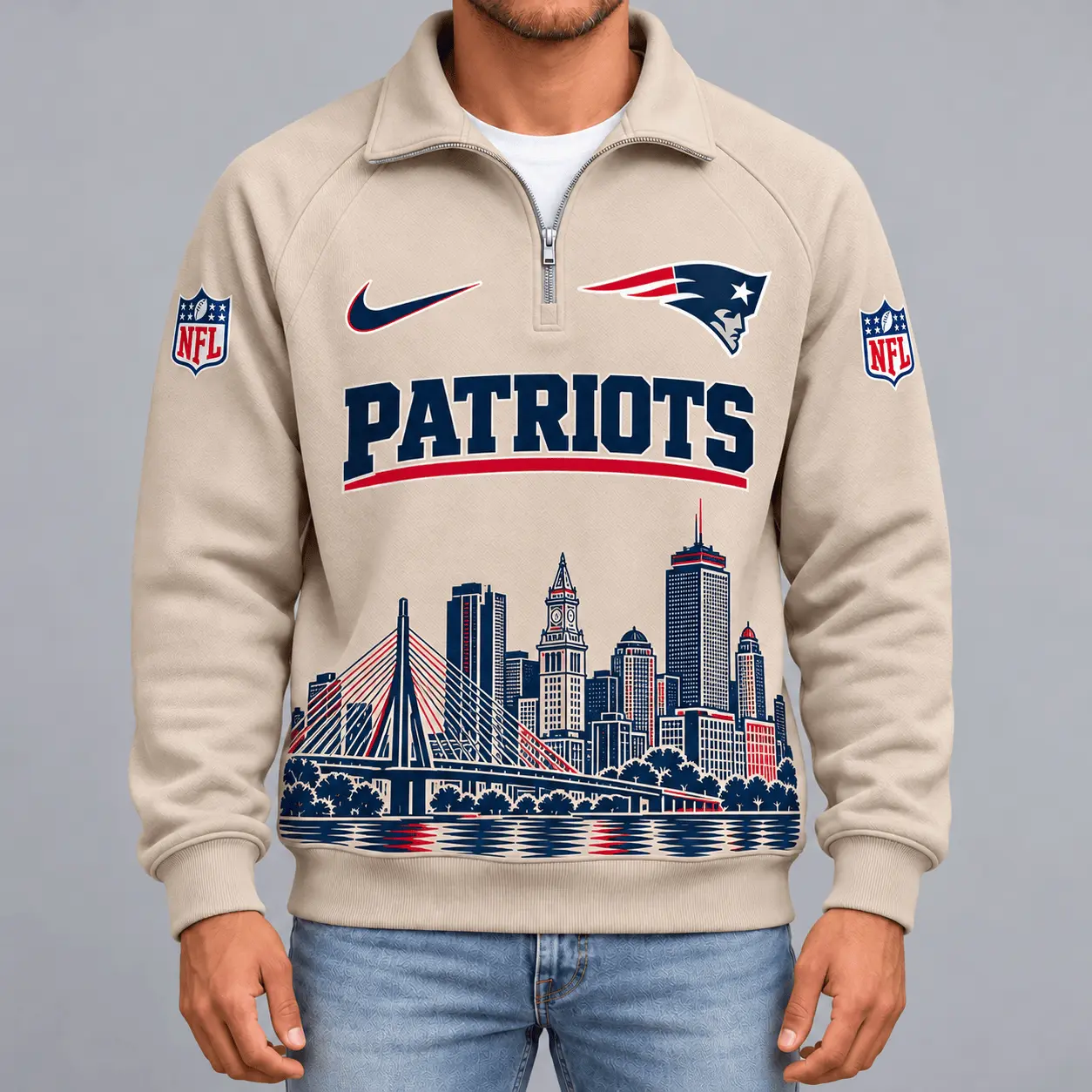 New England Patriots | Premium NFL Cityscape Vintage Quarter-Zip Sweatshirt TD
