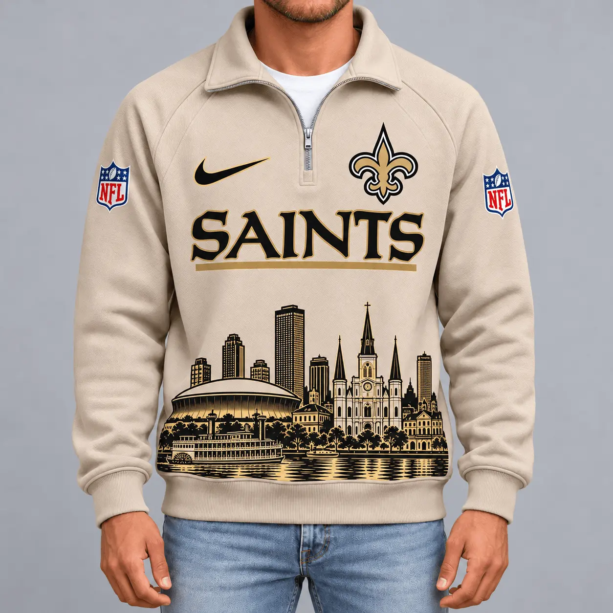 New Orleans Saints | Premium NFL Cityscape Vintage Quarter-Zip Sweatshirt TD
