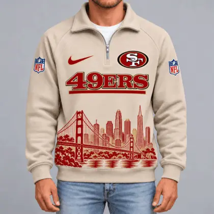 San Francisco 49ers | Premium NFL Cityscape Vintage Quarter-Zip Sweatshirt TD
