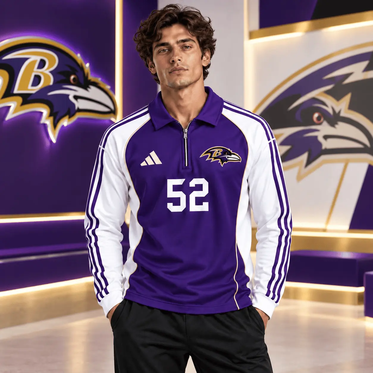 Baltimore Ravens | Premium NFL Vintage Football Zipper Long Sleeve Polo TD