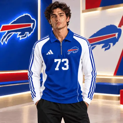 Buffalo Bills | Premium NFL Vintage Football Zipper Long Sleeve Polo TD