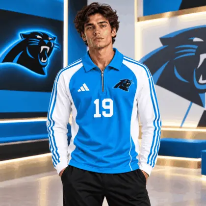 Carolina Panthers | Premium NFL Vintage Football Zipper Long Sleeve Polo TD