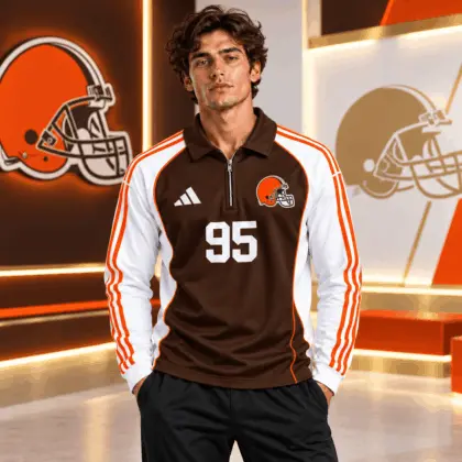 Cleveland Browns | Premium NFL Vintage Football Zipper Long Sleeve Polo TD