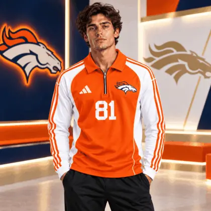 Denver Broncos | Premium NFL Vintage Football Zipper Long Sleeve Polo TD