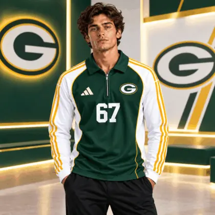Green Bay Packers | Premium NFL Vintage Football Zipper Long Sleeve Polo TD