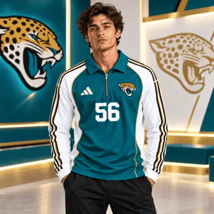 Vintage Football Zipper Long Sleeve Polo