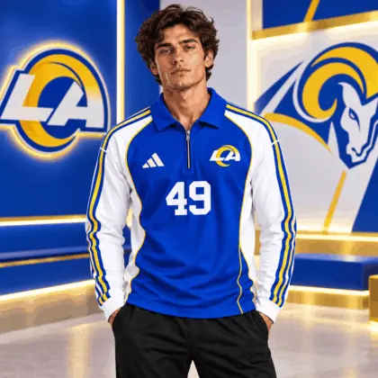 Los Angeles Rams | Premium NFL Vintage Football Zipper Long Sleeve Polo TD