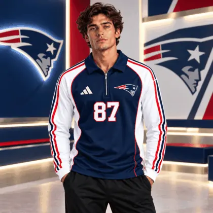 New England Patriots | Premium NFL Vintage Football Zipper Long Sleeve Polo TD