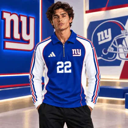 New York Giants | Premium NFL Vintage Football Zipper Long Sleeve Polo TD
