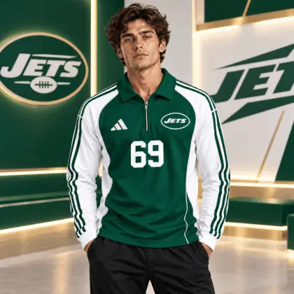 New York Jets | Premium NFL Vintage Football Zipper Long Sleeve Polo TD