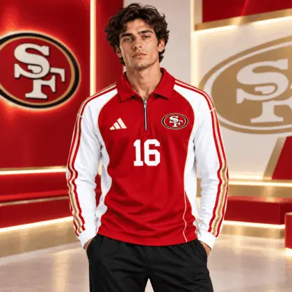 San Francisco 49ers | Premium NFL Vintage Football Zipper Long Sleeve Polo TD