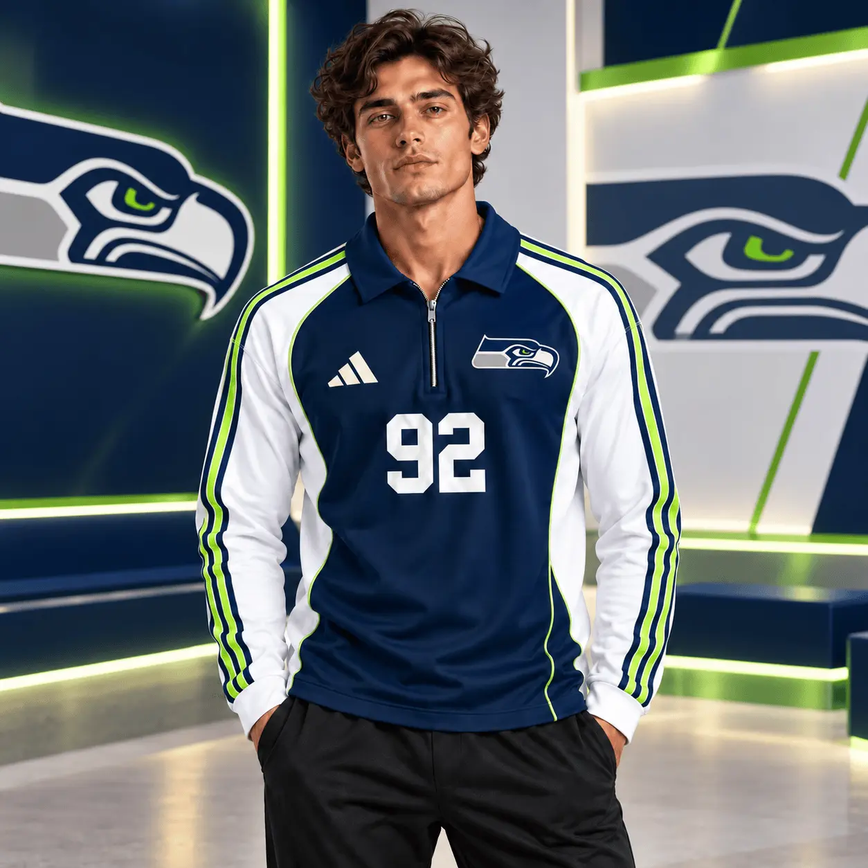 Seattle Seahawks | Premium NFL Vintage Football Zipper Long Sleeve Polo TD