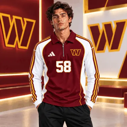 Washington Commanders | Premium NFL Vintage Football Zipper Long Sleeve Polo TD