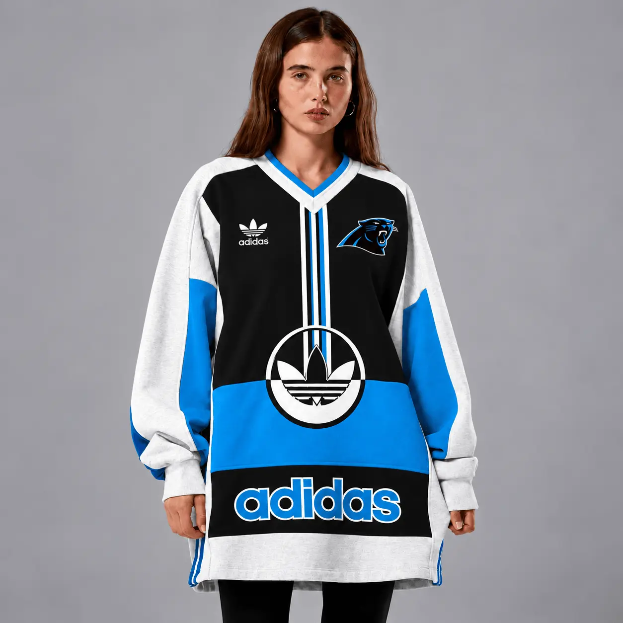 Carolina Panthers | Premium NFL Vintage Varsity Oversized V-Neck Sweatshirt TD