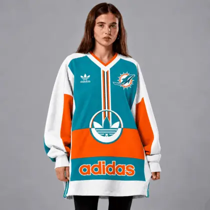 Miami Dolphins | Premium NFL Vintage Varsity Oversized V-Neck Sweatshirt TD