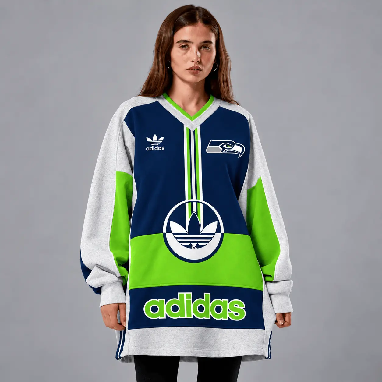 Seattle Seahawks | Premium NFL Vintage Varsity Oversized V-Neck Sweatshirt TD