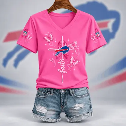 Buffalo Bills | Premium NFL Faith Hope Love Breast Cancer V-Neck Shirt TD