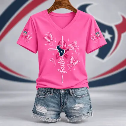 Houston Texans | Premium NFL Faith Hope Love Breast Cancer V-Neck Shirt TD