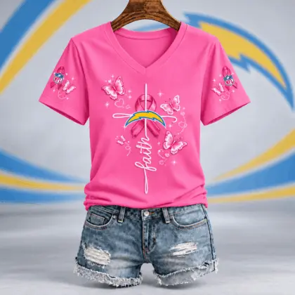 Los Angeles Chargers | Premium NFL Faith Hope Love Breast Cancer V-Neck Shirt TD