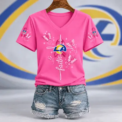 Los Angeles Rams | Premium NFL Faith Hope Love Breast Cancer V-Neck Shirt TD