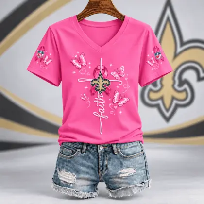 New Orleans Saints | Premium NFL Faith Hope Love Breast Cancer V-Neck Shirt TD