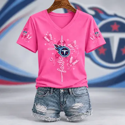 Tennessee Titans | Premium NFL Faith Hope Love Breast Cancer V-Neck Shirt TD