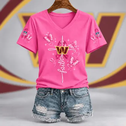 Washington Commanders | Premium NFL Faith Hope Love Breast Cancer V-Neck Shirt TD